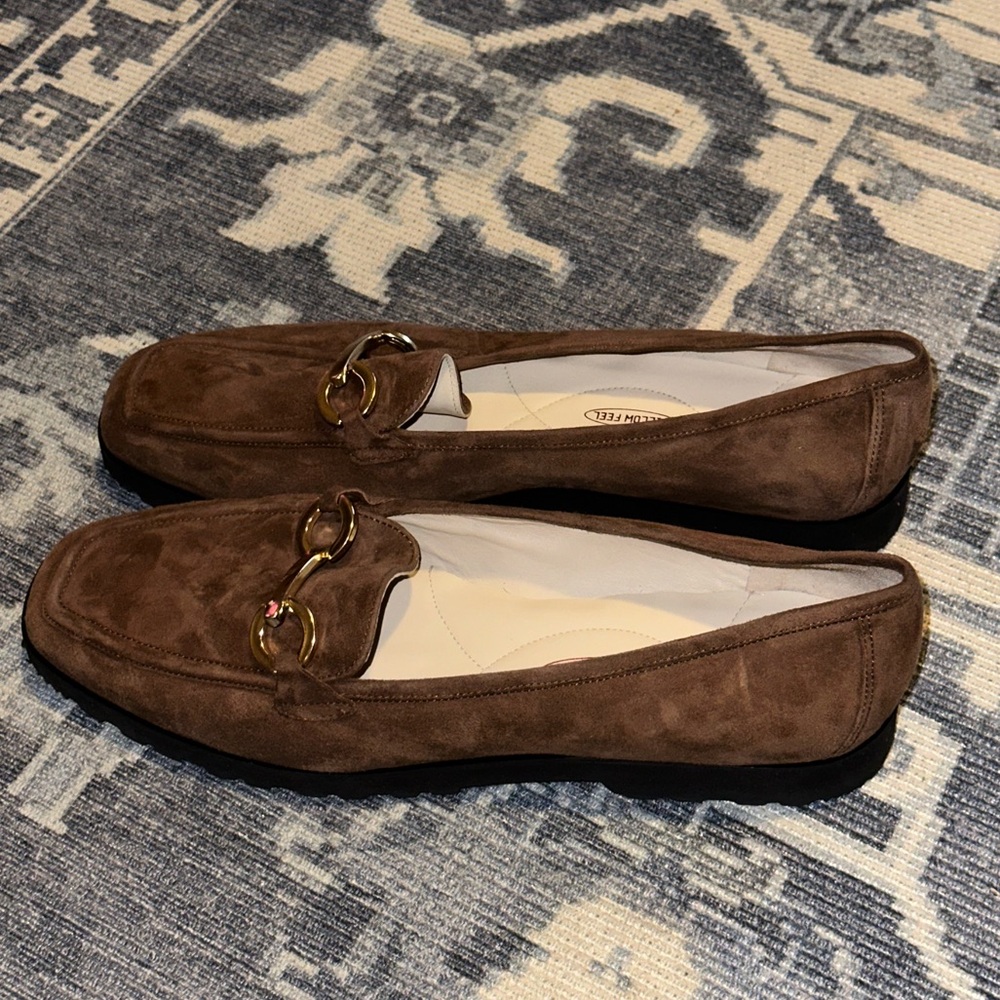 Almafi brown loafers with gold chain detail size 12.5
